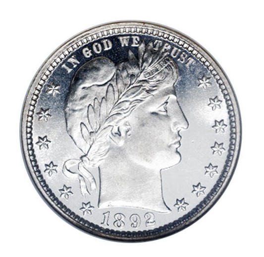 1892 Barber Quarter Type I Reverse close-up showing eagle wingtip and the letter E in UNITED with crossbar visible